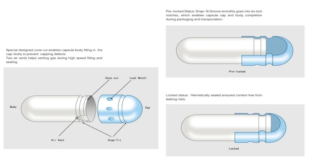 Halal/ ISO Certificated Medical Use Gelatin/ HPMC/ Pulluan Vegetable Empty Capsules